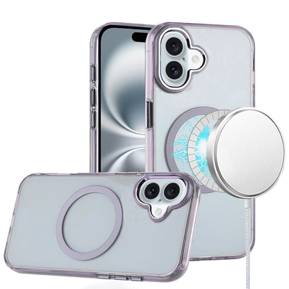 For Apple iPhone 16 Plus (6.7") Transparent Back Hybrid Case - Magnetic Circle, Color Frame, Metal Buttons, MagSafe Compatible Case Cover