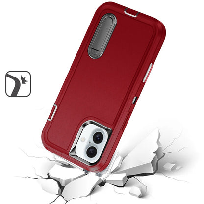 For Apple iPhone 16 (6.1") Hybrid 3 Layers Hard 3in1 Shockproof with Kickstand Heavy Duty Hard TPU Rubber Anti-Drop Case Cover Red