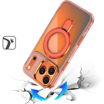 Phone Case for Apple iPhone 17 Pro Max (6.9") Chrome Magnetic Ring Stand Rotational Shockproof Hybrid Kickstand Metal Finish Rugged Drop Protection Armor Cover Cosmic Orange