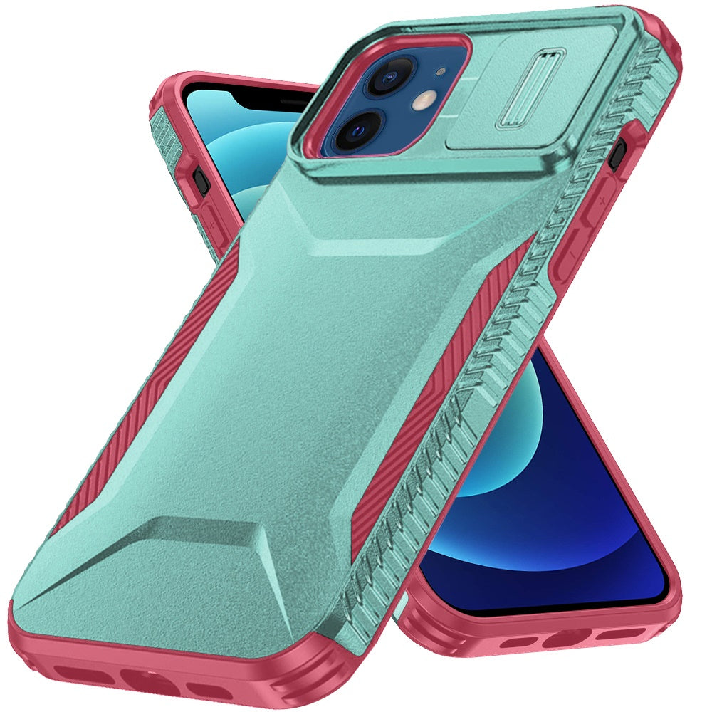 For Apple iPhone 12 /12 Pro Slim Fit Shockproof Hybrid with Slide Camera Window Covering, Rugged Tpu Silicone Hard PC Bumper Case Cover
