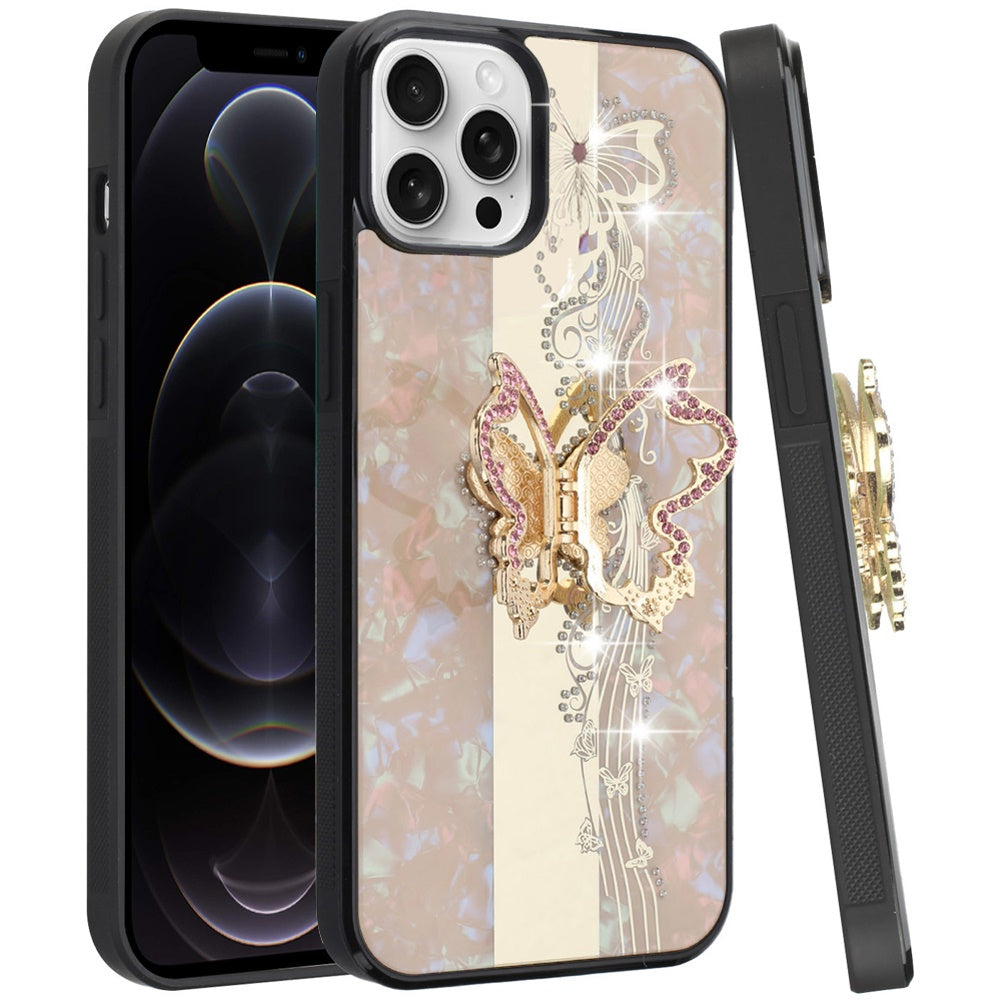 For Apple iPhone 12 Pro Max Diamonds 3D Butterfly Bling Sparkly Glitter Ornaments Engraving Hybrid Metal Fashion Case Cover Garden Butterflies Red