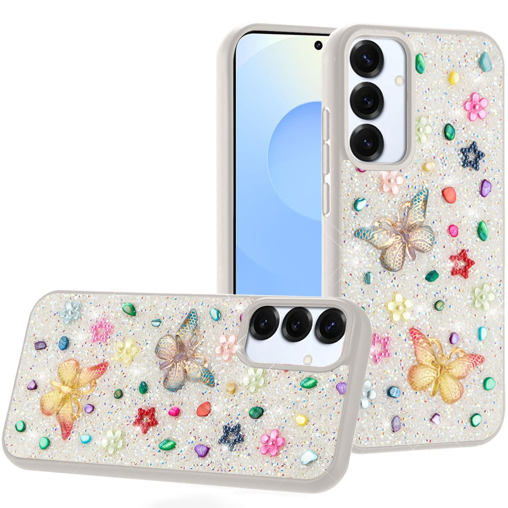 For Samsung Galaxy S25 /S24 Diamond Butterfly 3D Glitter Bling Design, Slim Hybrid Sparkle Protective Cover TPU for Women Girls Case Cover Teal