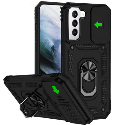 For Samsung Galaxy S21+ / S21 Plus Hybrid Ring Shockproof with 360° Rotate Ring Kickstand, Camera Lens Protection, Soft Edge Bumper Case Cover Black