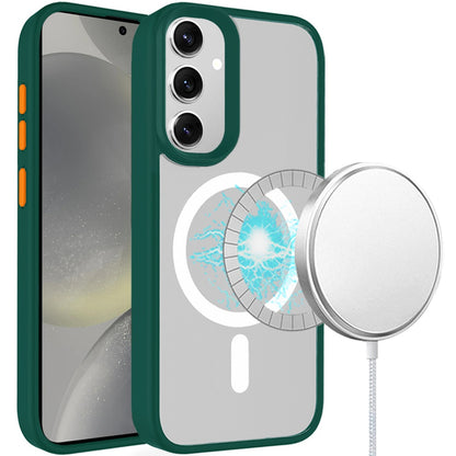 For Samsung Galaxy S24+ Plus Magnetic Circle Hybrid 2mm Shock Protection Durable Grip Color Button Design for Ultra Series Case Cover Midnight Green