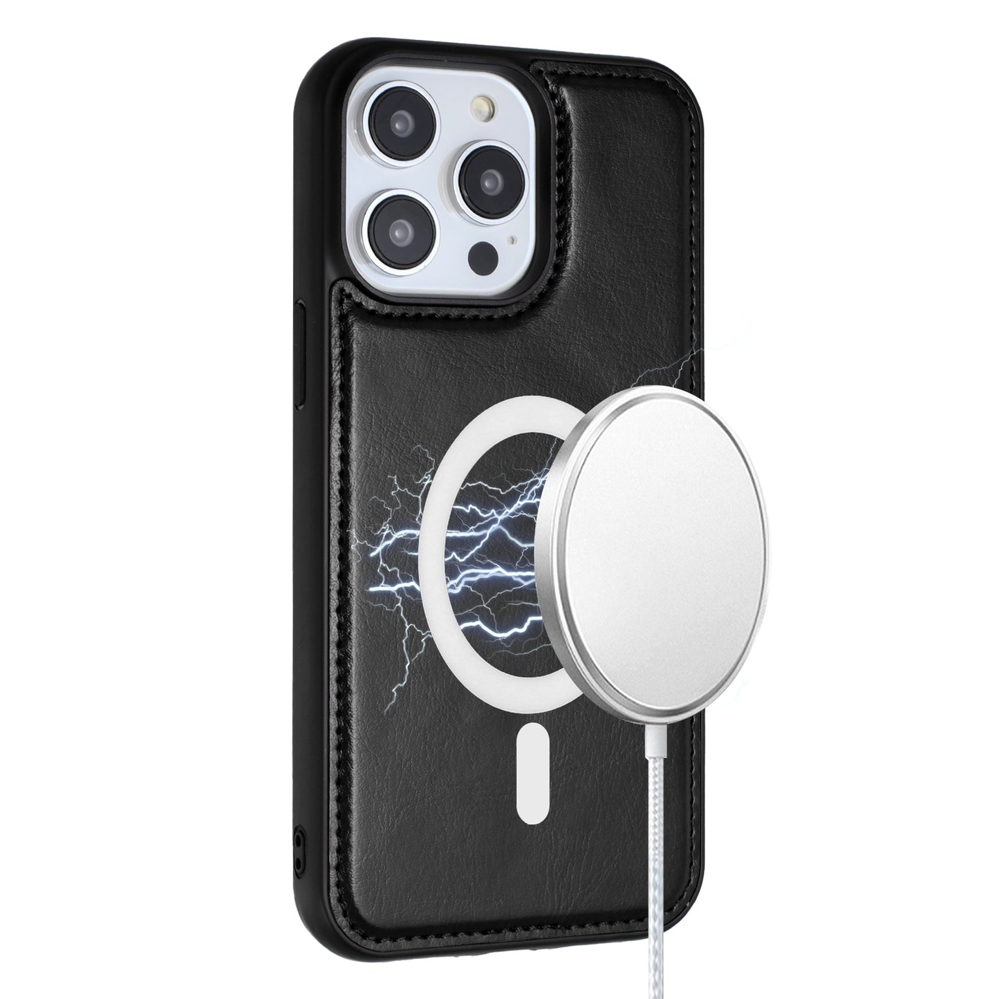 For Apple iPhone 16 Plus (6.7") Deattachable PU Leather Hybrid Wallet Money Credit Card Holder Support Magsafe Charger Case Cover Black