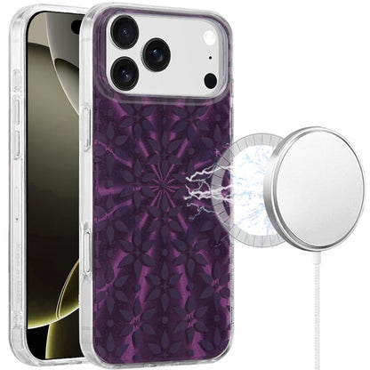 For Apple iPhone 17 Pro Stylish Pattern Fashion IMD Printed Design TPU Double Layer Slim Shockproof with Magnetic Back Case Cover Flowers Mandala Purple
