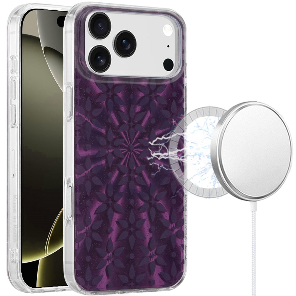 For Apple iPhone 17 AIR Stylish Pattern Fashion IMD Printed Design TPU Double Layer Slim Shockproof with Magnetic Back Case Cover Flowers Mandala Purple