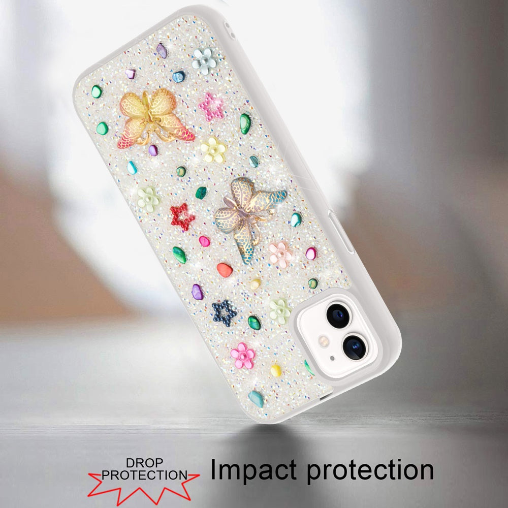 For Apple iPhone 16 Plus (6.7") Diamond Butterfly 3D Glitter Bling Design, Slim Hybrid Sparkle Protective Cover TPU for Women Girls Case Cover