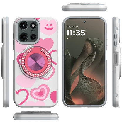 For Motorola Edge 2025 Pattern Design Hybrid with Invisible Ring Stand & Magnetic Back, Shockproof Protective Grip Case Cover