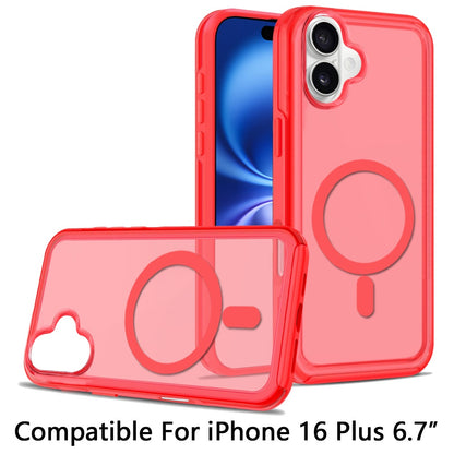 For Apple iPhone 16 Plus (6.7") Strong MagSafe Compatible Shockproof Hybrid Glossy Oil Protective Slim Hard Dual Layer TPU + PC Case Cover