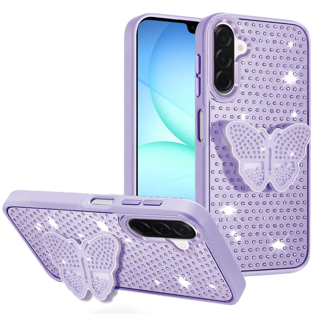 For Samsung Galaxy S25 Fan Edition /Galaxy S25 FE Butterfly Moveable Grip 3D Pop Stand Full Diamond Bling Sparkling TPU Fashion Hybrid Case Cover
