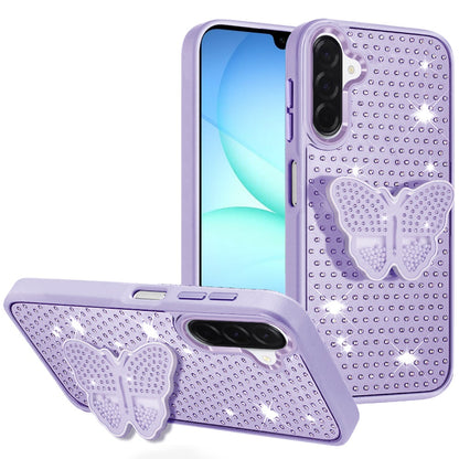 For Samsung Galaxy S25 Fan Edition /Galaxy S25 FE Butterfly Moveable Grip 3D Pop Stand Full Diamond Bling Sparkling TPU Fashion Hybrid Case Cover