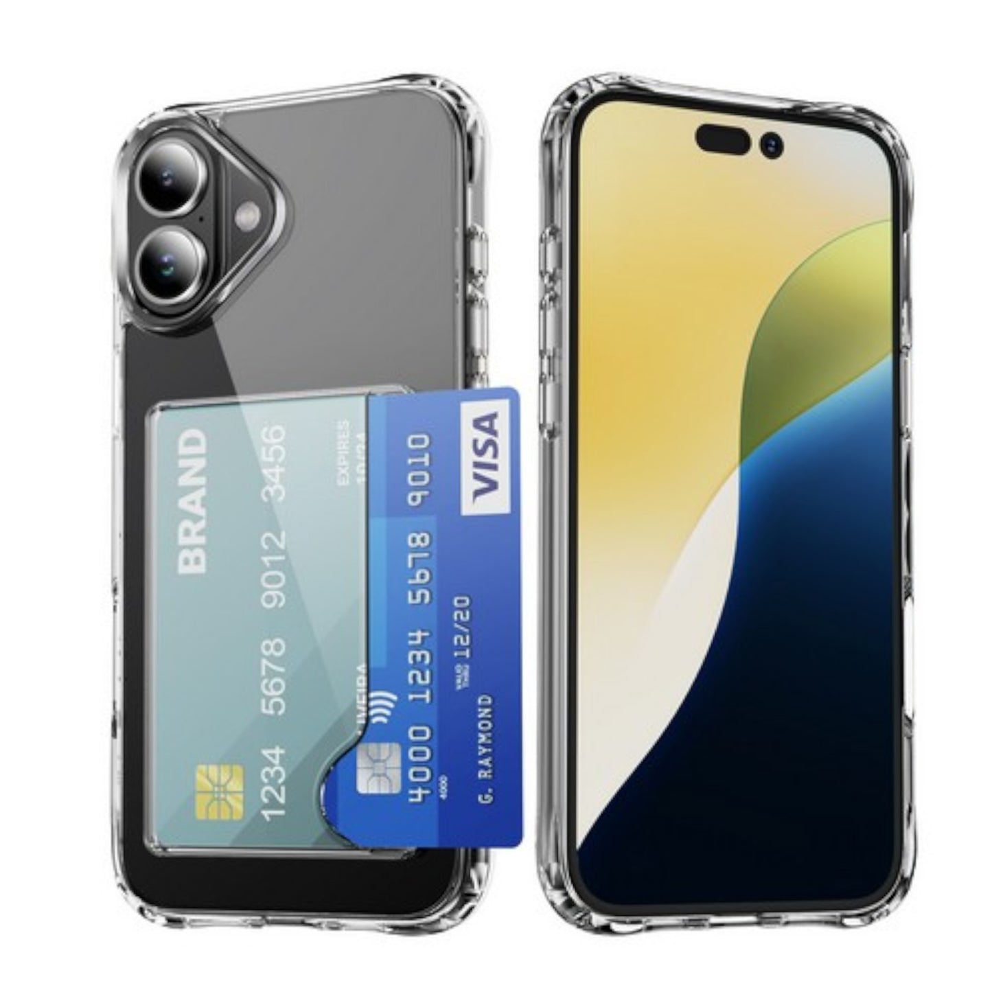 For Apple iPhone 17 Pro Max Acrylic TPU Clear Case Hold 2 Credit Card Slots, Slim Protective Wallet Cover Silicone Hybrid Case Cover Clear