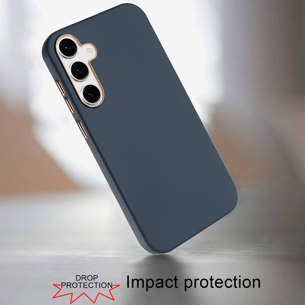For Samsung Galaxy S25 FE /S25 Fan Edition Slim Classic Hybrid Around Rubber Gummy Gel Slick Hard PC Silicone TPU Chromed Button Case Cover Black