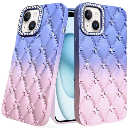 Phone Case for iPhone 15 (6.1") Floral Glitter Shimmer Bling Hybrid Shockproof Anti Slip Thick TPU Protective Stylish Design Cover Light Blue/Light Pink