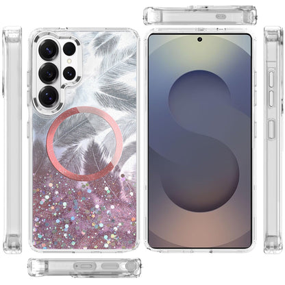 For Samsung Galaxy S25 Ultra Epoxy Glitter Shimmer Fashion Case with Magnetic Magsafe Compatible Hybrid Sparkling Slim Protective Case Cover Light Pink
