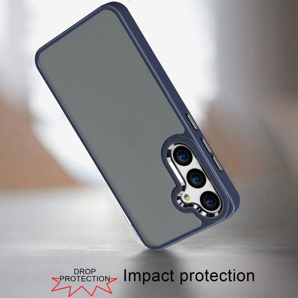 For Samsung Galaxy A36 Ultimate Heavy-Duty Shockproof Matte Acrylic Polished, Metal Buttons, Hybrid Bumper Thick Frame Case Cover Blue