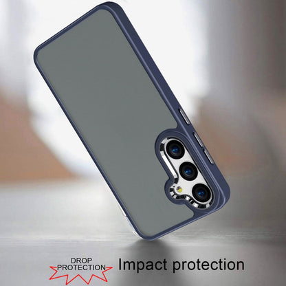 For Samsung Galaxy A36 Ultimate Heavy-Duty Shockproof Matte Acrylic Polished, Metal Buttons, Hybrid Bumper Thick Frame Case Cover Blue