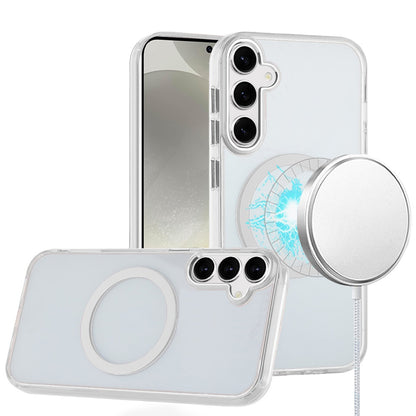 For Samsung Galaxy S25+ /S25 Plus /S24+ Plus Transparent Back Hybrid Case - Magnetic Circle, Color Frame, Metal Buttons, MagSafe Compatible Case Cover