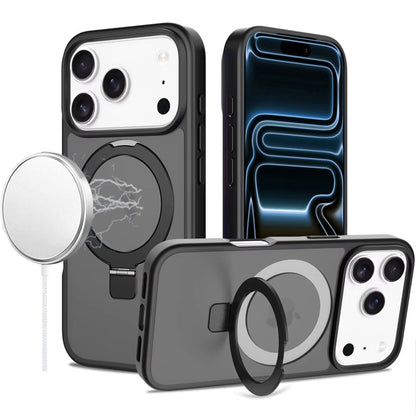 For Apple iPhone 17 Pro (6.3") Magnetic Circle Back with Ring Stand Full Rotation Matte Hybrid Shockproof Case Cover