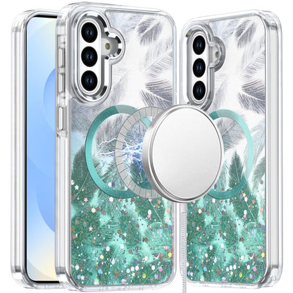 For Apple iPhone 15 Pro Max Epoxy Glitter Shimmer Fashion Case with Magnetic Magsafe Compatible Hybrid Sparkling Slim Protective Case Cover Light Green