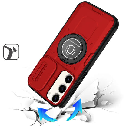 For Samsung Galaxy S25 /S24 Build in Invisible Magnetic Ring Stand with Slide Camera Protector, fit Magnetic Car Mount [Compatible with MagSafe] Case Cover