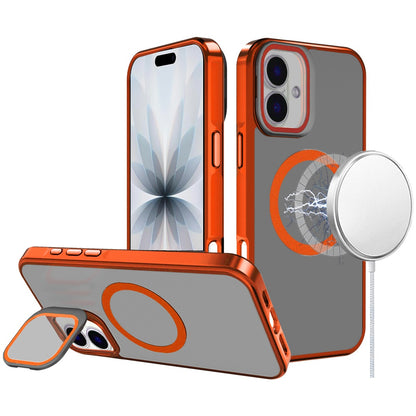 For Apple iPhone 17 (6.3") Tough HQ Hybrid Case with Aluminum Frame Camera Stand, Compatible with MagSafe, Translucent Matte Shockproof Case Cover Black