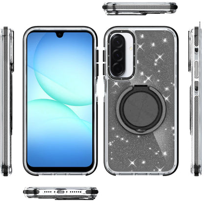 For Samsung Galaxy A17 5G Slim Bling Glitter Sparkly Shimmer Hybrid with Magnetic Ring and 360° Rotational Stand [Compatible with Magsafe] Case Cover