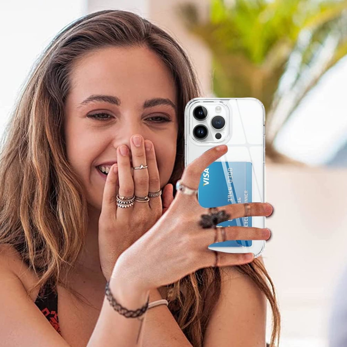 For Apple iPhone 17 Pro Acrylic TPU Clear Case Hold 2 Credit Card Slots, Slim Protective Wallet Cover Silicone Hybrid Case Cover Clear