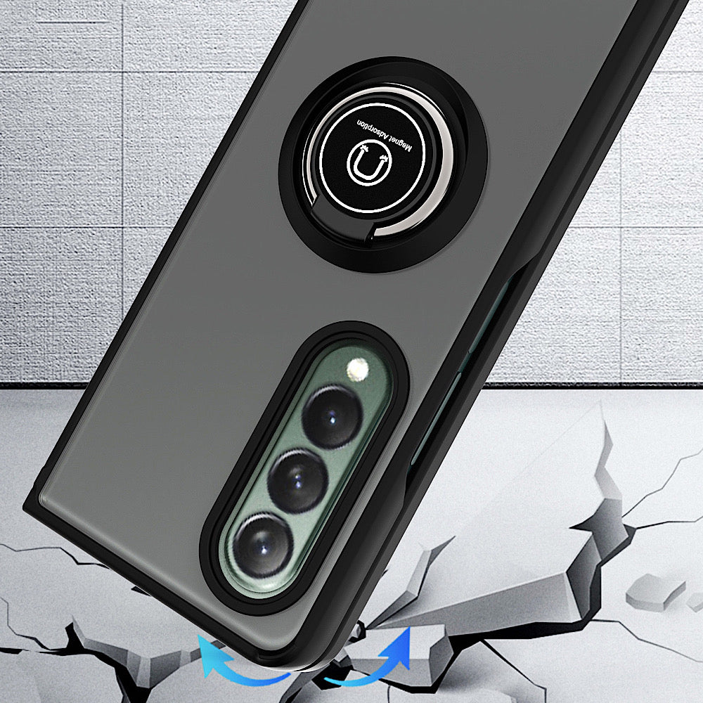 For Samsung Galaxy Z Flip 7 Semi Transparent Matte Hybrid Protective PC & TPU Shockproof with 360° Rotation Ring Stand Case Cover