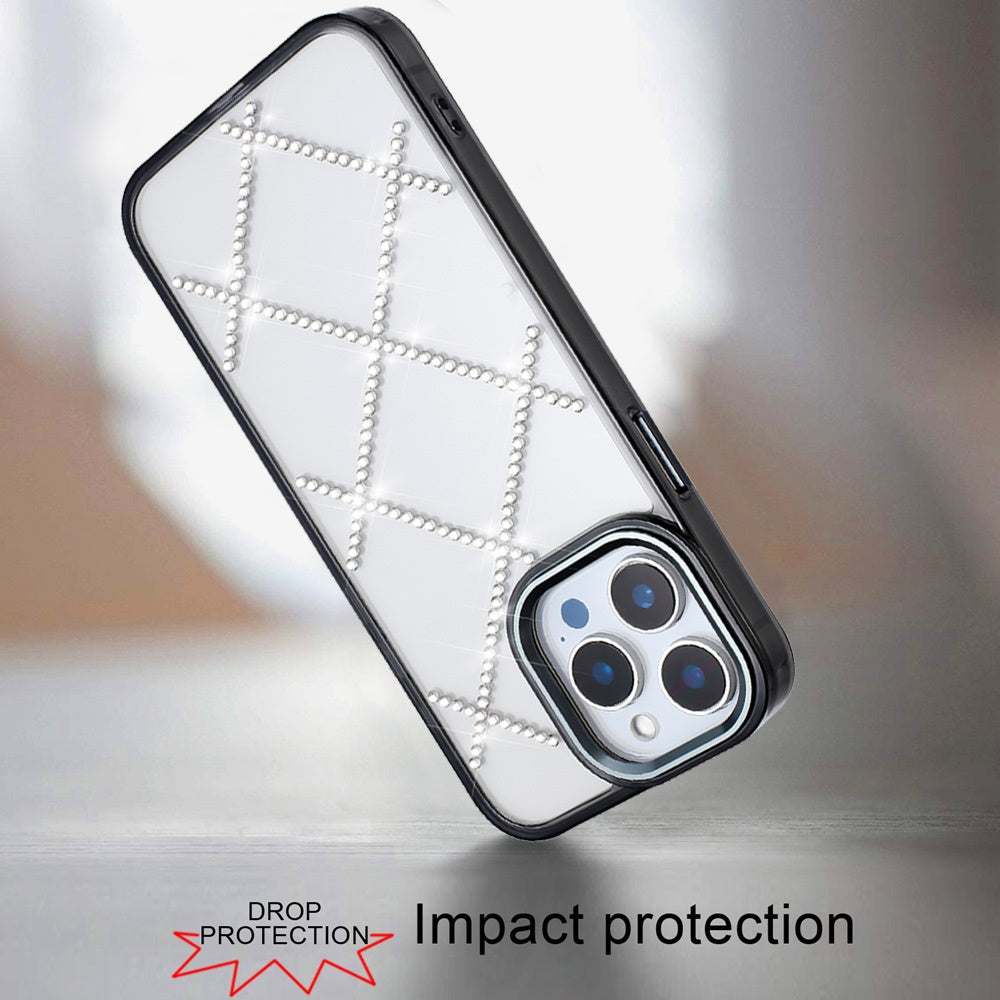 For Apple iPhone 13 Pro Max Gem Glitter Diamond Bling Clear Hybrid TPU Cover, Colorful Shockproof Protective Back, Slim Fit for Women Girls Case Cover