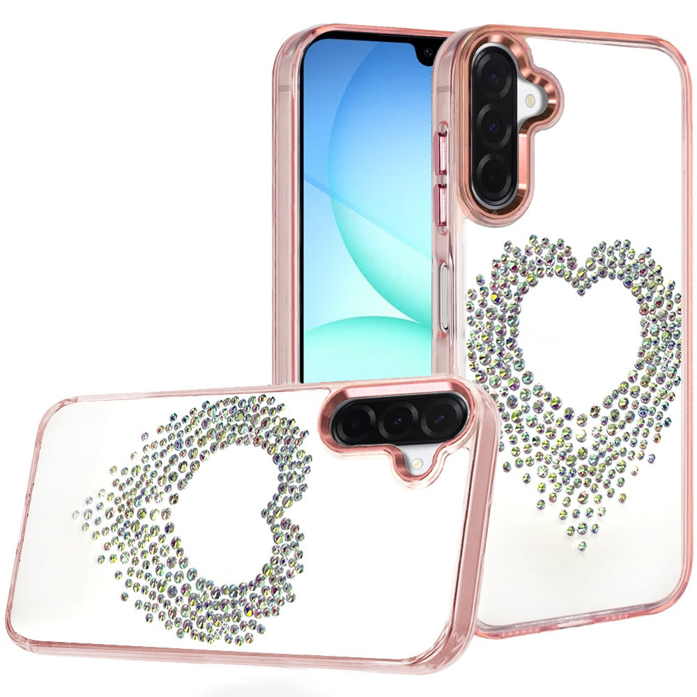 For Samsung Galaxy A57 Angel Hearts Bling Glitter Diamond Hybrid TPU Cover, Colorful Frame Shockproof Protective Back Case Cover