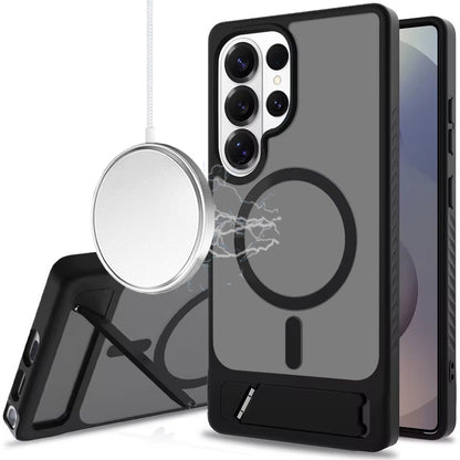 For Samsung Galaxy S26 Ultra Matte Magnetic Circle Back TPU Hybrid Drop Protection with Metal Kickstand Shockproof Design Case Cover Black