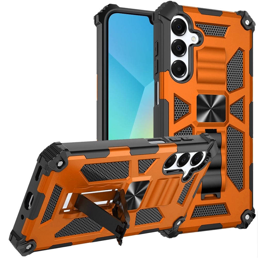For Samsung Galaxy A16 5G Hybrid Shockproof [Military Grade] Rugged Protective with Magnetic Car Mount & Invisible Stand Case Cover Cosmic Orange