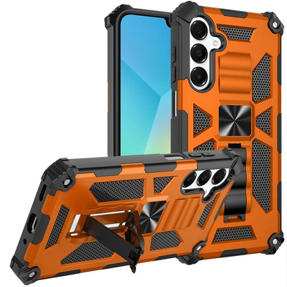 For Samsung Galaxy A16 5G Hybrid Shockproof [Military Grade] Rugged Protective with Magnetic Car Mount & Invisible Stand Case Cover Cosmic Orange
