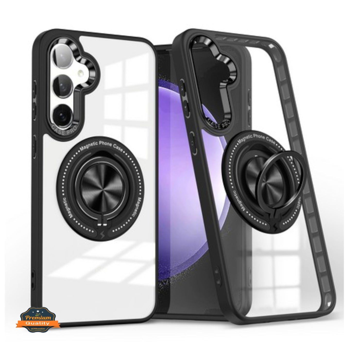 For Samsung Galaxy S25+ S25 Plus /S24+ Clear Transparent Back Hybrid with Rotating Ring Stand, MagSafe Compatible Shockproof Slim TPU PC Case Cover