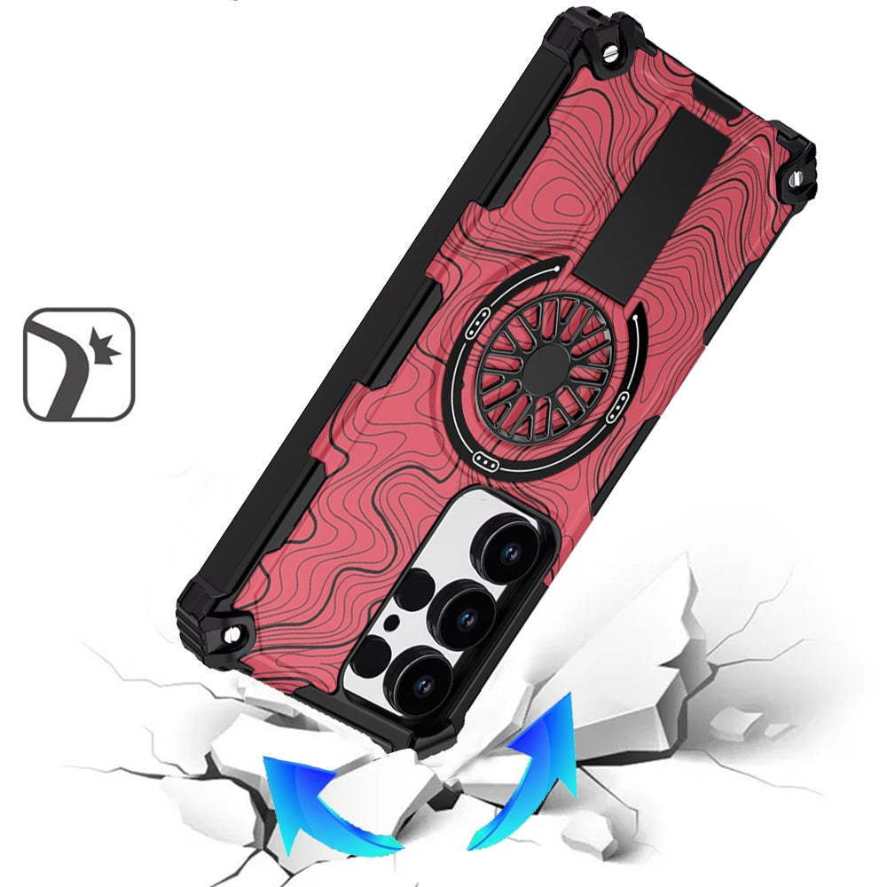 For Samsung Galaxy S25 Ultra Texture Design Stylish Invisible Kickstand Case, MagSafe Compatible Hybrid Shockproof Cover, Car Mount Friendly Case Cover