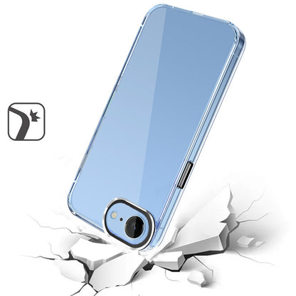 For Apple iPhone 17E /16E Transparent Clear Hybrid with Matching Metal Buttons and Camera Protection Hard PC + TPU Rubber Case Cover Black