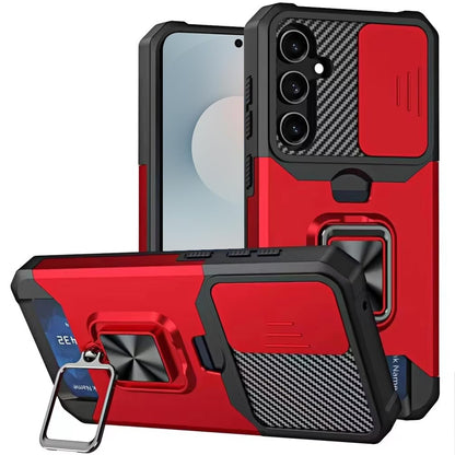 For Samsung Galaxy S25 FE, S25 Fan Edition Wallet Case with Ring Stand & Slide Camera Cover Back Credit Card Slot Holder, Military Grade Case Cover