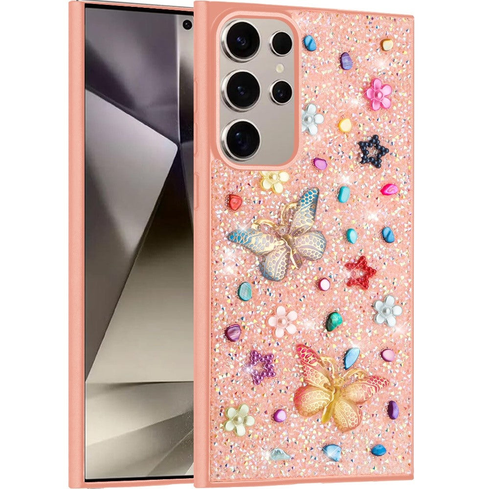 For Motorola Moto G 5G 2025 Diamond Butterfly 3D Glitter Bling Design, Slim Hybrid Sparkle Protective Cover TPU for Women Girls Case Cover Light Pink