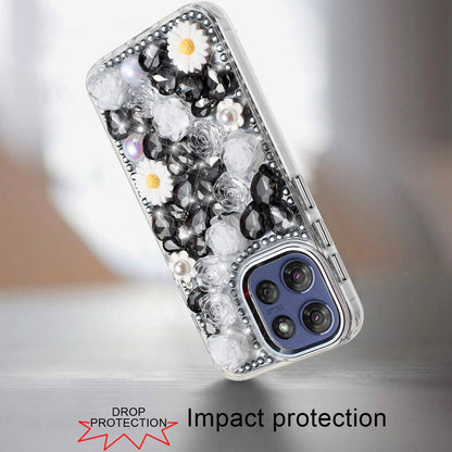 For Motorola Moto G Stylus 5G 2026 /2025 Fashion Daisy Floral Series, Full 3D Bling Crystal Diamonds Sparkling Rhinestone Glitter Hybrid Design Case Cover White
