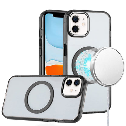 For Apple iPhone 11 Transparent Back Hybrid Case - Magnetic Circle, Color Frame, Metal Buttons, MagSafe Compatible Case Cover