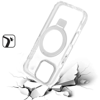 For Apple iPhone 16 Pro (6.3") Hybrid Transparent Circle Back Ring Kickstand [Compatible with MagSafe] Shockproof Color Frame Bumper Case Cover