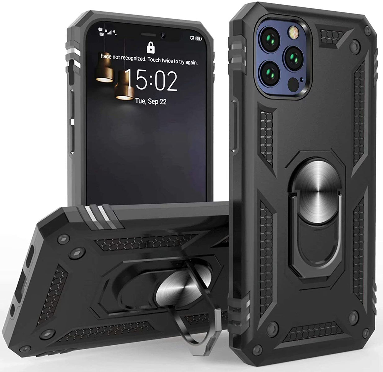 For Apple iPhone 16 Pro Max (6.9") Shockproof Hybrid Dual Layer PC + TPU with Ring Stand Metal Kickstand Heavy Duty Armor Case Cover