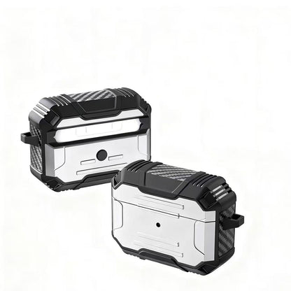 For Airpods Pro 3 (2025) Full-Body Rugged ShockProof Hybrid With Metal Hook Carabiner Heavy Duty Armor Carbon Fiber Case Cover