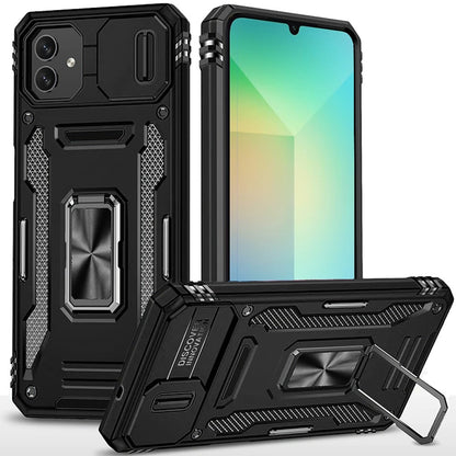 For Samsung Galaxy A06 Hybrid Case with Rotation Ring Stand Shockproof & Slide Camera Window TPU Armor Drop-proof Case Cover