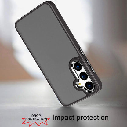 For Samsung Galaxy A36 Ultimate Heavy-Duty Shockproof Matte Acrylic Polished, Metal Buttons, Hybrid Bumper Thick Frame Case Cover Black