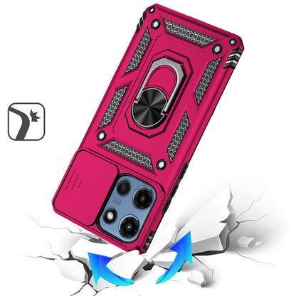 For Motorola Moto G 5G 2025 Hybrid Ring Shockproof with 360° Rotate Ring Kickstand, Camera Lens Protection, Soft Edge Bumper Case Cover Hot Pink