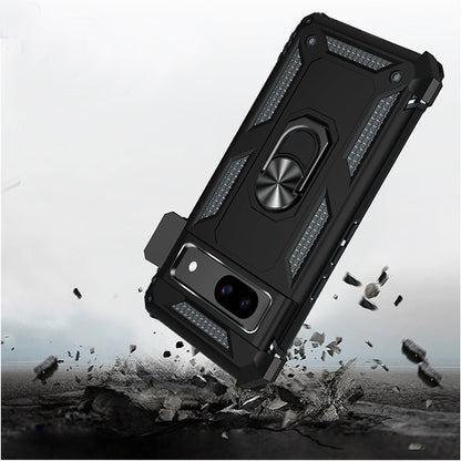 For Google Pixel 9A Hybrid Combo Belt Clip Holster with Ring Stand Holder, Military Grade Fit Magnetic Car Mount Shockproof Case Cover Black