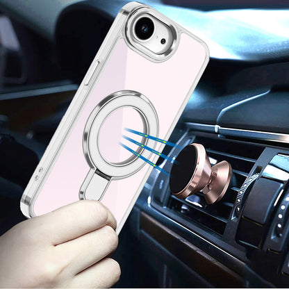 For Apple iPhone 16e Chrome Hybrid with Rotating Magnetic Circle Ring Stand, Slim Shockproof Hybrid Case Cover